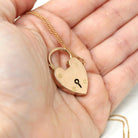 Vintage Padlock Necklace - Retro 15K Rosy Gold Heart Shaped Engraved Pendant - Dated 1976 Victorian Revival Style Fine Statement Jewelry