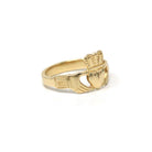 Modern Claddagh Ring - Estate 14k Yellow Gold Heart Clasped Hand Crown - Size 5 1/2 Friendship Love Loyalty Irish Fine Statement Jewelry
