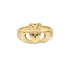 Modern Claddagh Ring - Estate 14k Yellow Gold Heart Clasped Hand Crown - Size 5 1/2 Friendship Love Loyalty Irish Fine Statement Jewelry