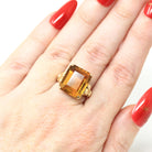 Vintage Citrine Ring - Retro 14k Yellow Gold Emerald Cut Natural Orange Gemstone Statement Ring - Circa 1970s Size 5 Fine "Romany" Jewelry