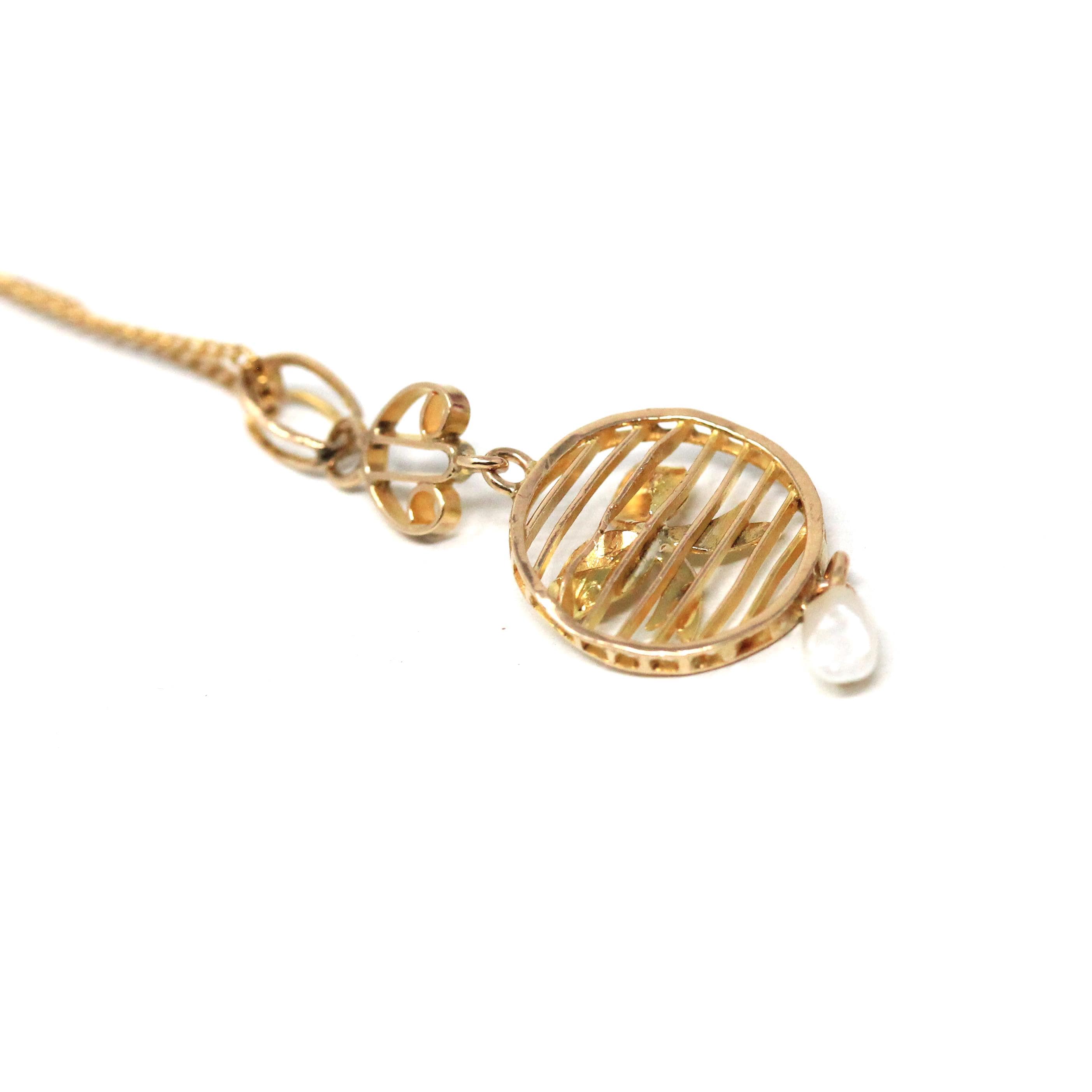 Antique Bow Lavalier - Edwardian 10k Yellow Gold Baroque Pearl Pendant Necklace - Vintage Circa 1910s Figural Ribbon Baroque Fine Jewelry