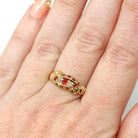 Antique Edwardian Band - Vintage 18k Yellow Gold Natural Diamonds & Garnet Doublet Triplet Ring - Hallmarked 1904 Size 6 3/4 Fine Jewelry