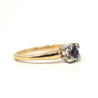 Vintage Engagement Ring - Retro Era 14k Yellow & White Gold Purple Blue Created Alexandrite Gem - Circa 1940s Size 6 Fine Two Tone Jewelry