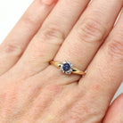 Vintage Engagement Ring - Retro Era 14k Yellow & White Gold Purple Blue Created Alexandrite Gem - Circa 1940s Size 6 Fine Two Tone Jewelry