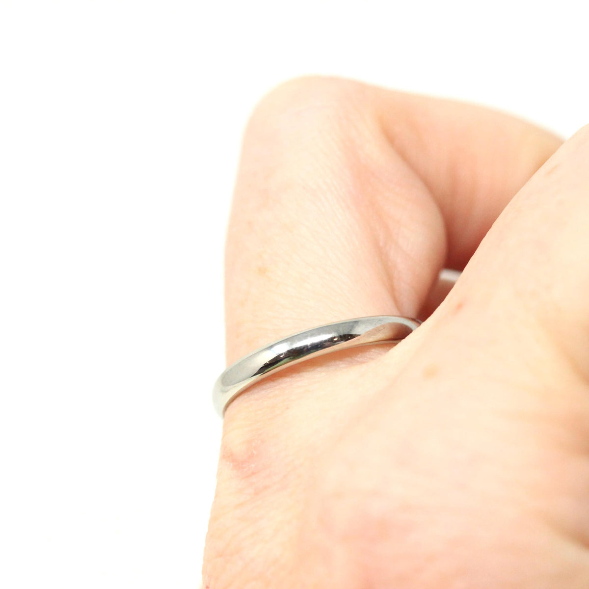 Mid Century Wedding Band - Vintage 14k White Gold Plain Stacking Ring - Circa 1950s Size 8 1/2 Signed Art Carved JR Wood Bridal Fine Jewelry