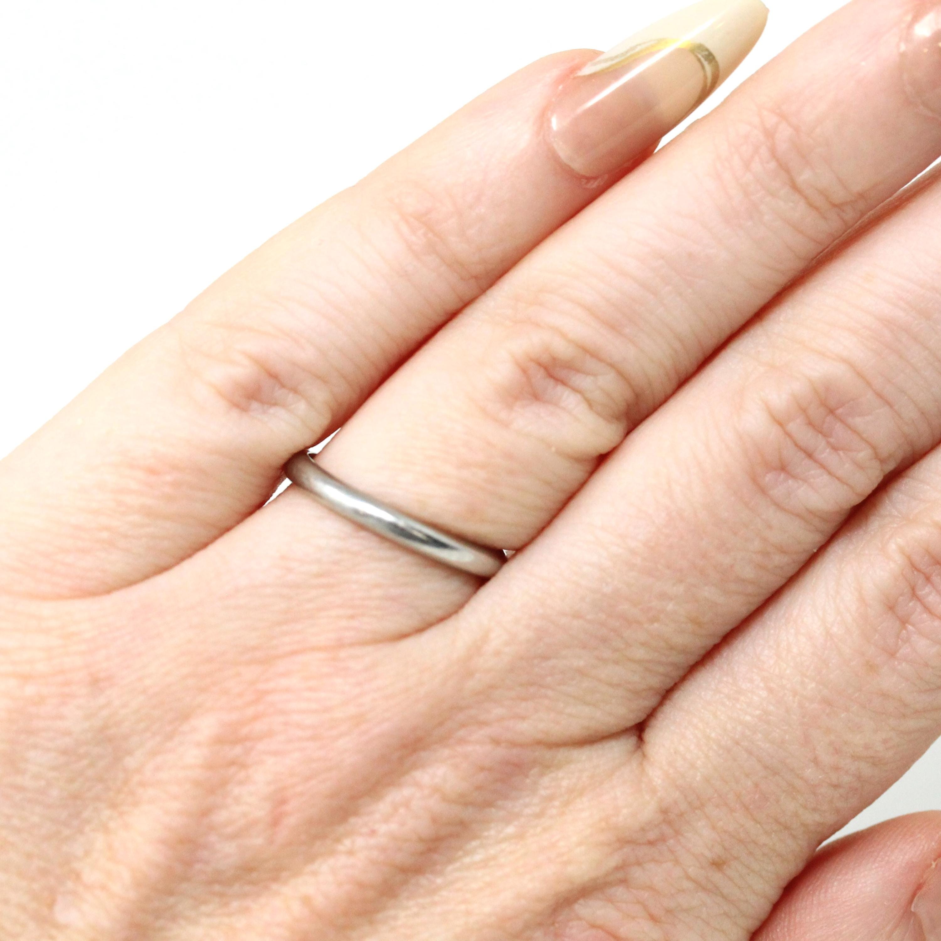 Vintage Wedding Band - Mid Century Era Platinum 2 MM Bridal Ring - Dated 1949 Size 5 Heirloom Fine Carl And Jackie Engraved Keepsake Jewelry