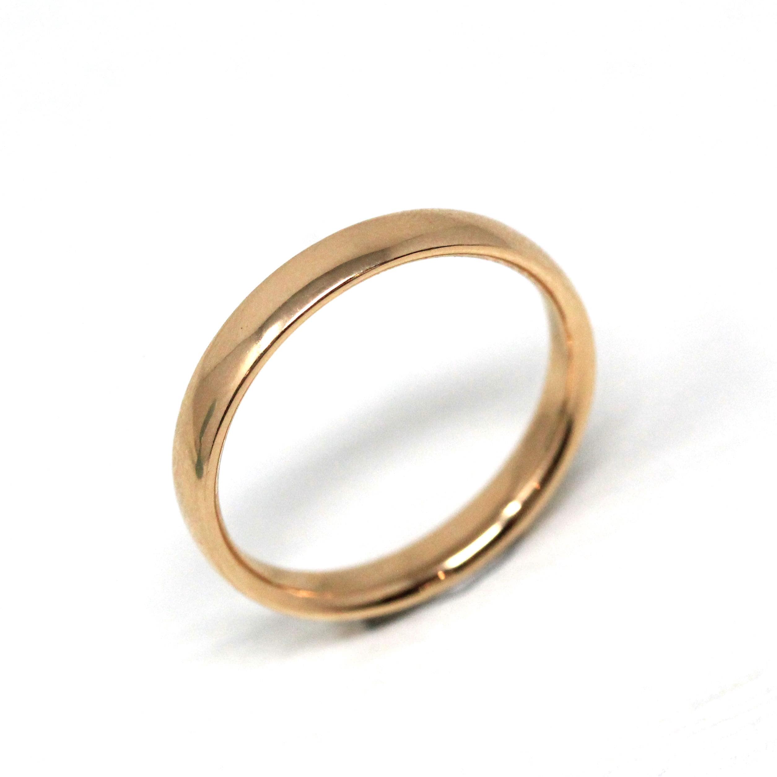 Edwardian Wedding Band - Antique 14k Rosy Yellow Gold Polished Ring - Circa 1910s Size 8 1/2 Stacking Fine Engraved CBJ to CAM Fine Jewelry