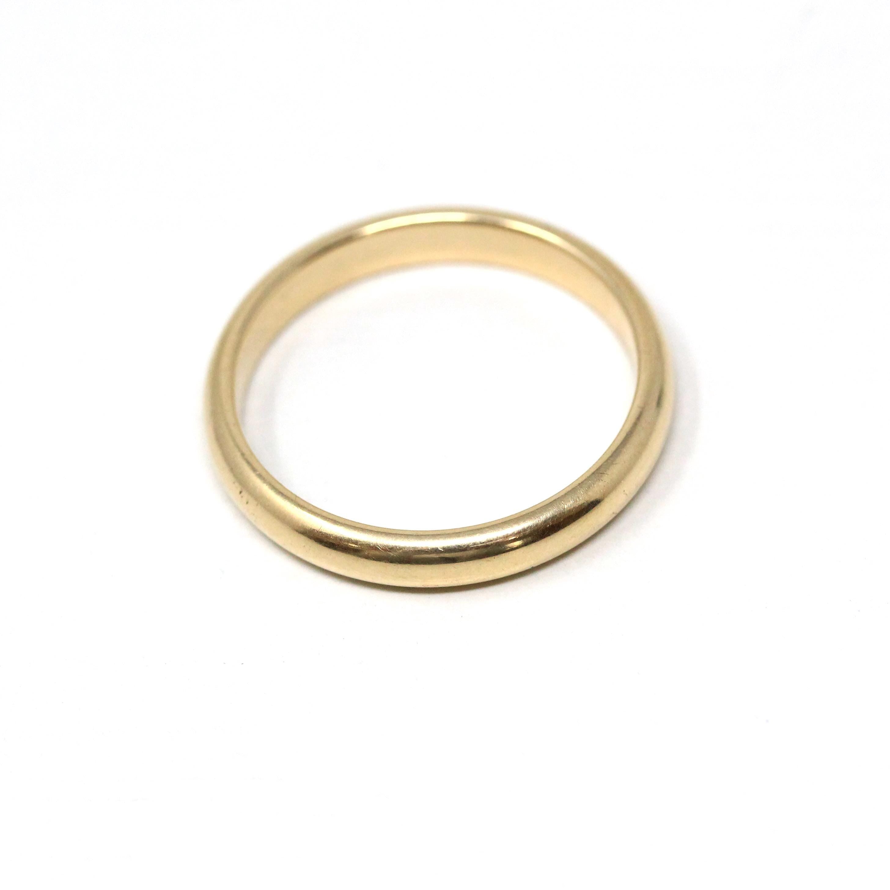 Vintage Wedding Band - Retro Era 14k Yellow Gold 3.5 MM Plain Domed Comfort Fit Ring - Circa 1960s Size 9 Unisex Traub Fine Bridal Jewelry