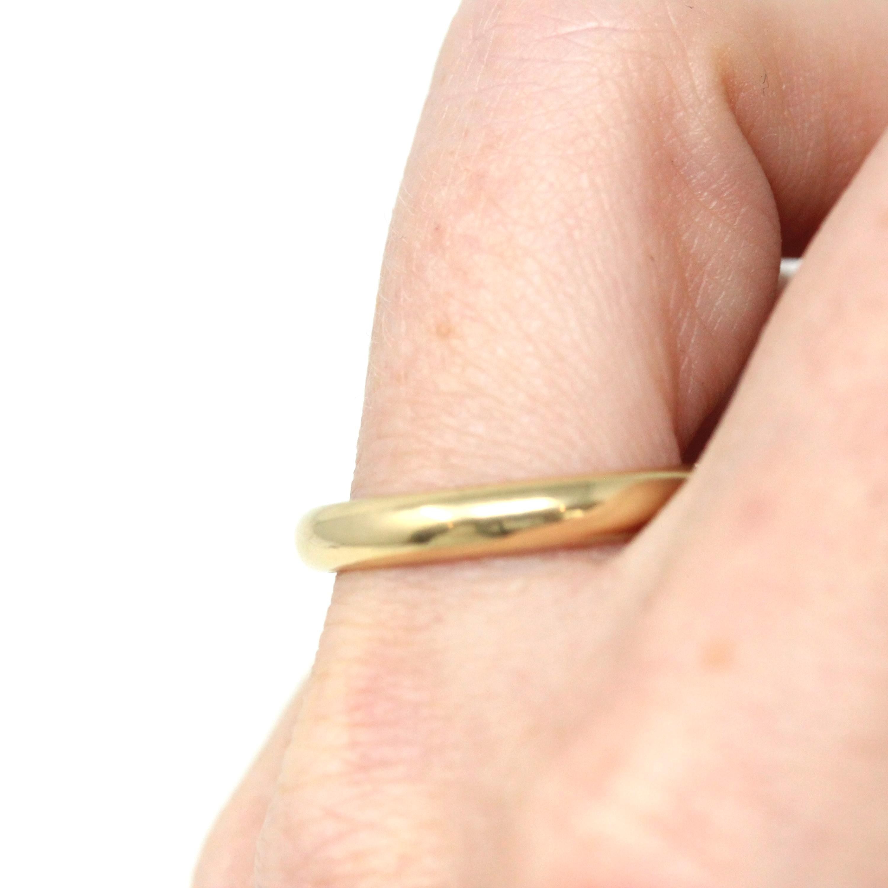 Vintage Wedding Band - Retro Era 14k Yellow Gold 3.5 MM Plain Domed Comfort Fit Ring - Circa 1960s Size 9 Unisex Traub Fine Bridal Jewelry