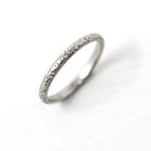 Vintage Wedding Band - Art Deco Platinum Daisy Blossom Eternity Pattern Bridal Ring - Circa 1930s Era Size 6 Floral Engraving Fine Jewelry