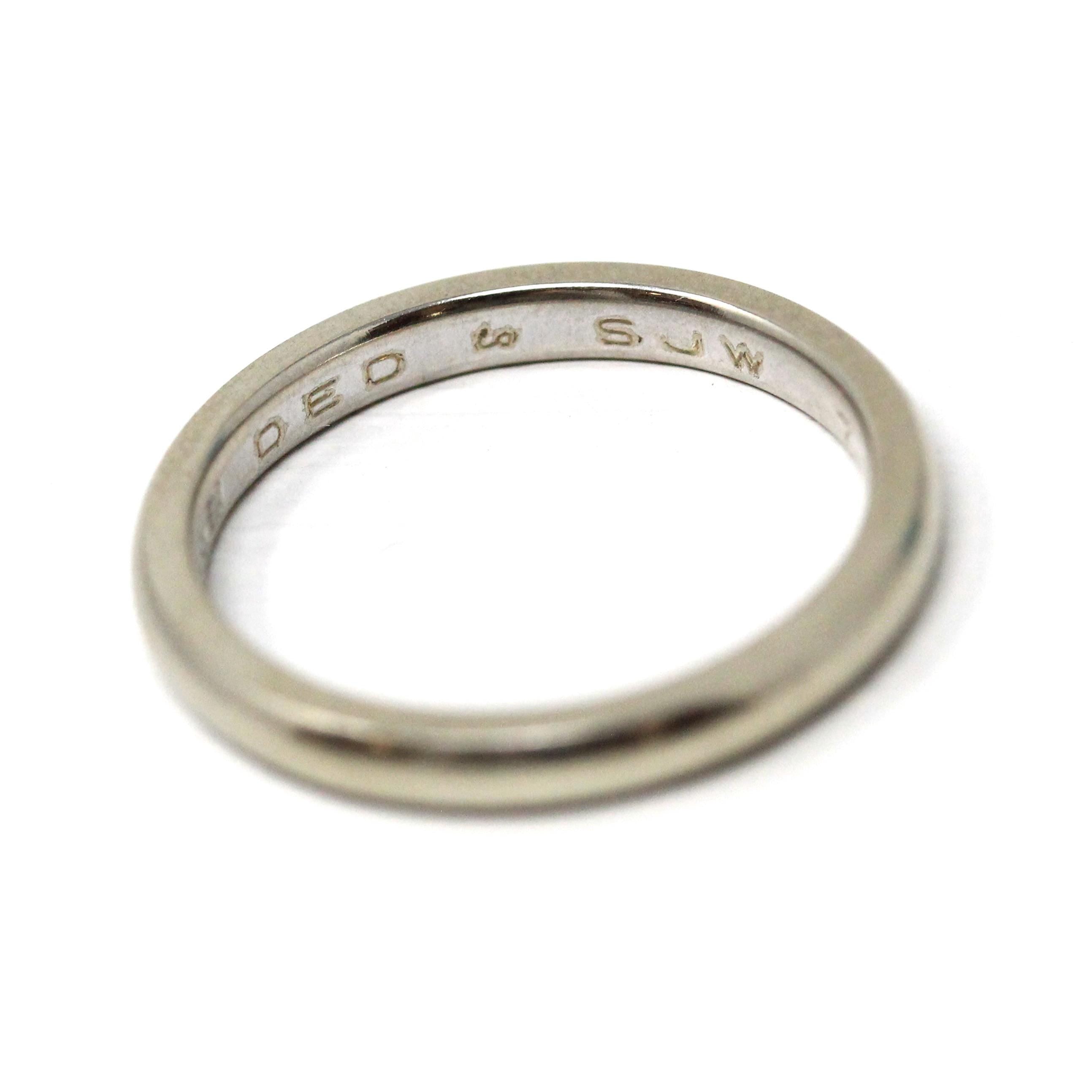 Mid Century Wedding Band - Vintage Era 14k White Gold Plain Stacking Ring - Dated 1956 Size 6 Signed Art Carved JR Wood Bridal Fine Jewelry