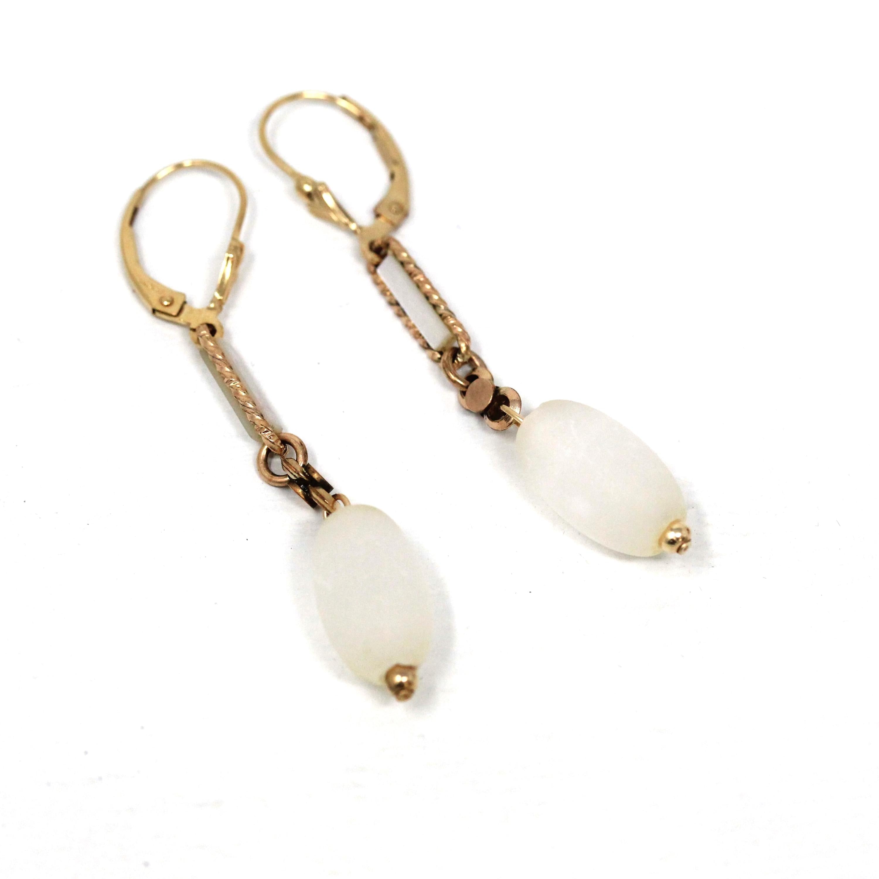 Antique Feldspar Earrings - Victorian Gold Filled Pocket Watch Conversion - Circa 1890s Era Lever Backs Statement Fashion Accessory Jewelry