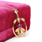 Vintage Amethyst Pendant - Mid Century 10k Yellow & Rose Gold Purple Gem Lavalier Necklace - Circa 1940s Fine February Birthstone Jewelry