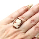 Art Deco Cameo Ring - Vintage 18k White Gold Filigree Statement Ring - Circa 1930s Era Size 5.75 Rectangular Carved Pink Shell Fine Jewelry