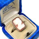 Art Deco Cameo Ring - Vintage 18k White Gold Filigree Statement Ring - Circa 1930s Era Size 5.75 Rectangular Carved Pink Shell Fine Jewelry