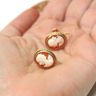 Vintage Cameo Earrings - Retro 10k Yellow Gold Oval Carved Shell Portrait Screw Backs - Circa 1940s Era Fashion Accessories 40s PSCO Jewelry