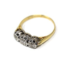 Three Diamond Ring - Retro Era 18k Yellow & White Gold Two Tone Engagement Band - Circa 1970s Size 5 1/4 Fine Star Incised Bridal Jewelry