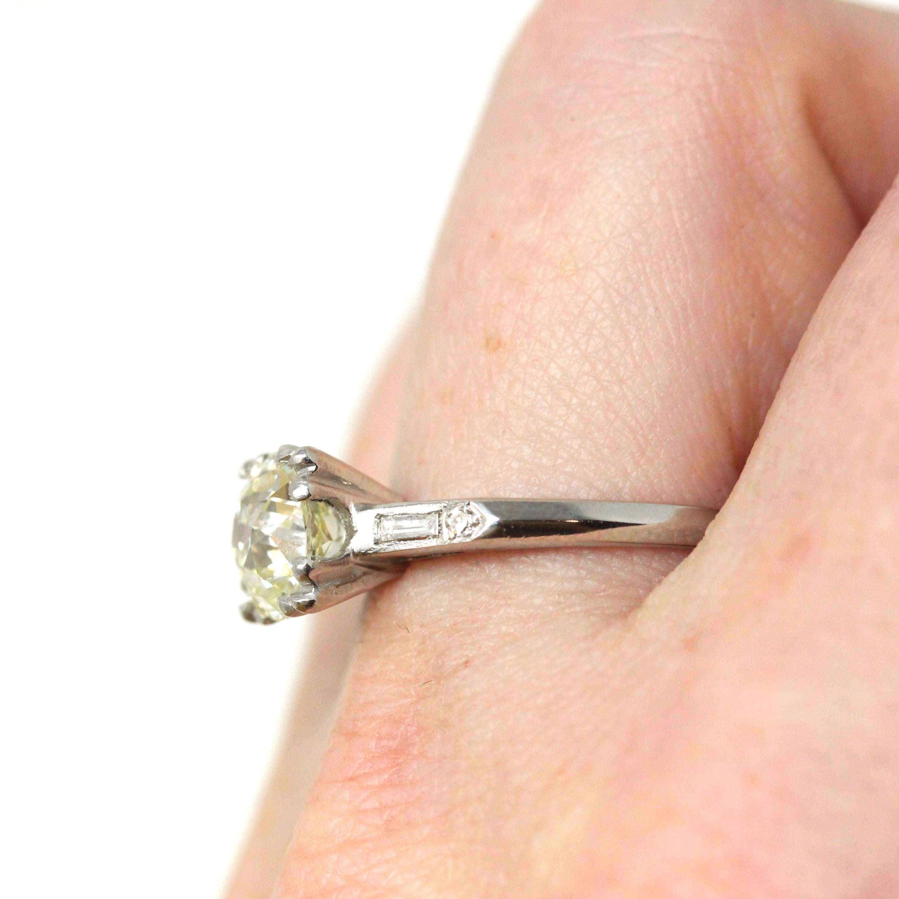 1.76 Carat Diamond Engagement Ring - Mid Century Platinum Old European Brilliant Cut - Size 6 3/4 Circa 1950s GIA Report Fine Bridal Jewelry