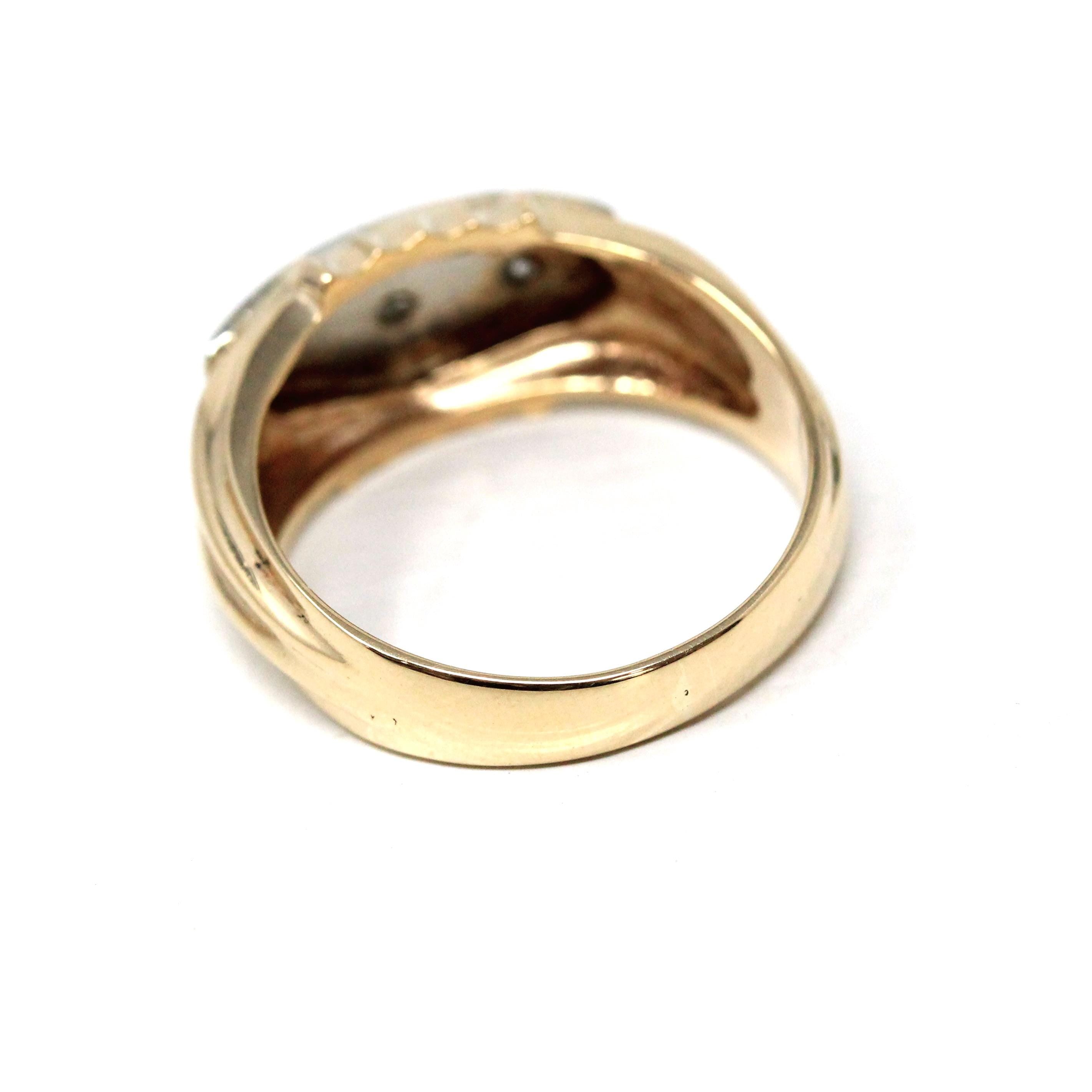 Vintage Diamond Ring - Mid Century Era 14k Yellow & White Gold Unisex Mens Band - Circa 1940s Size 9 Two Tone Engagement Bridal Fine Jewelry