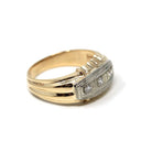 Vintage Diamond Ring - Mid Century Era 14k Yellow & White Gold Unisex Mens Band - Circa 1940s Size 9 Two Tone Engagement Bridal Fine Jewelry
