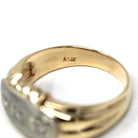 Vintage Diamond Ring - Mid Century Era 14k Yellow & White Gold Unisex Mens Band - Circa 1940s Size 9 Two Tone Engagement Bridal Fine Jewelry