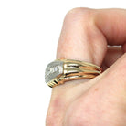 Vintage Diamond Ring - Mid Century Era 14k Yellow & White Gold Unisex Mens Band - Circa 1940s Size 9 Two Tone Engagement Bridal Fine Jewelry