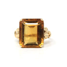 Vintage Citrine Ring - Retro 14k Yellow Gold Emerald Cut Natural Orange Gemstone Statement Ring - Circa 1970s Size 5 Fine "Romany" Jewelry
