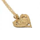 Heart "J" Pendant - Estate 14k Yellow Gold Hawaiian Floral Plumeria Necklace - Modern 2000s Era Flower Love Old English Initial Fine Jewelry