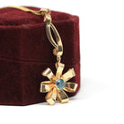 Vintage Flower Necklace - Mid Century 10k Yellow Gold Natural Blue Zircon Gemstone Pendant - Circa 1940s December Birthstone Fine Jewelry