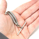Antique Pocket Watch Chain - Sterling Silver Snake Chain T Bar Dog Clip Clasp - Victorian Circa 1890s Unisex Necklace Charm Holder Jewelry
