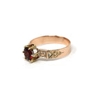 Victorian Garnet Ring - Antique 10k Rosy Yellow Gold Solitaire Gemstone - Circa 1890s Era Size 5.5 January Birthstone Engraved Fine Jewelry