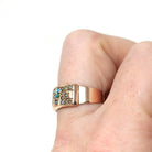 Antique LOVE Ring - Victorian 14k Rose Gold Simulated Turquoise Seed Pearl Gemstones Statement - Late 1800s Era Band Size 5 1/4 Fine Jewelry