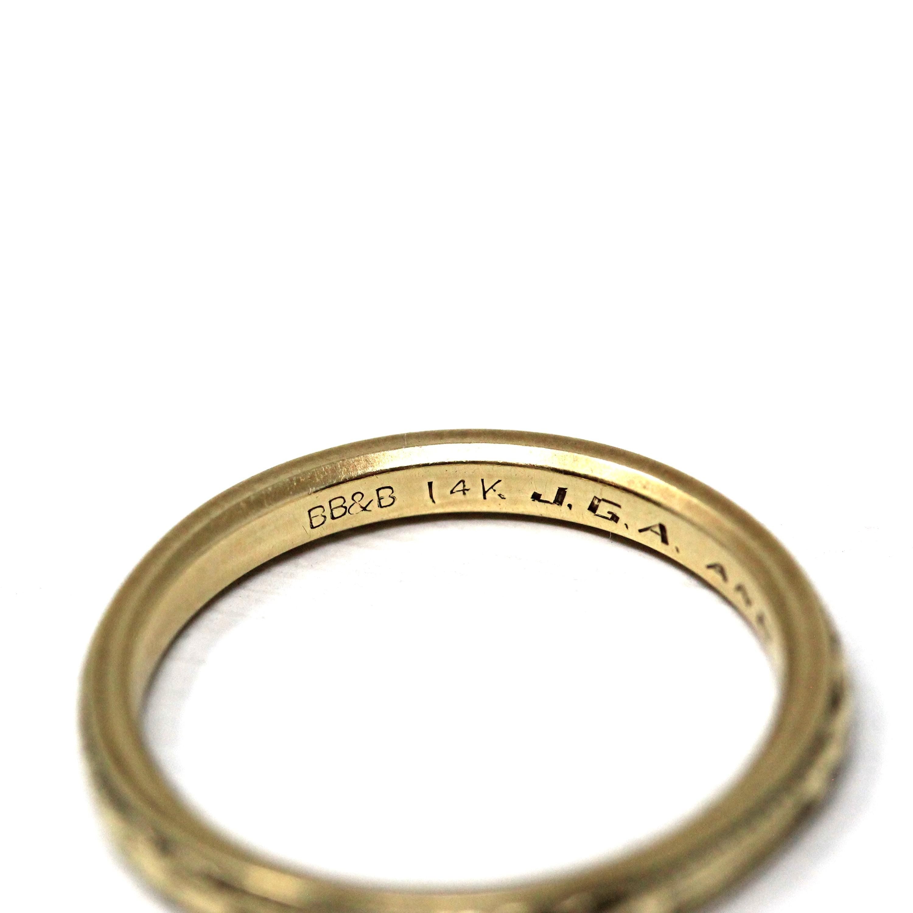 Bailey Banks & Biddle Band - Mid Century Era 14k Yellow Gold Floral Eternity Ring - Dated Feb-20-1943 Size 6.75 Stacking Fine Bridal Jewelry