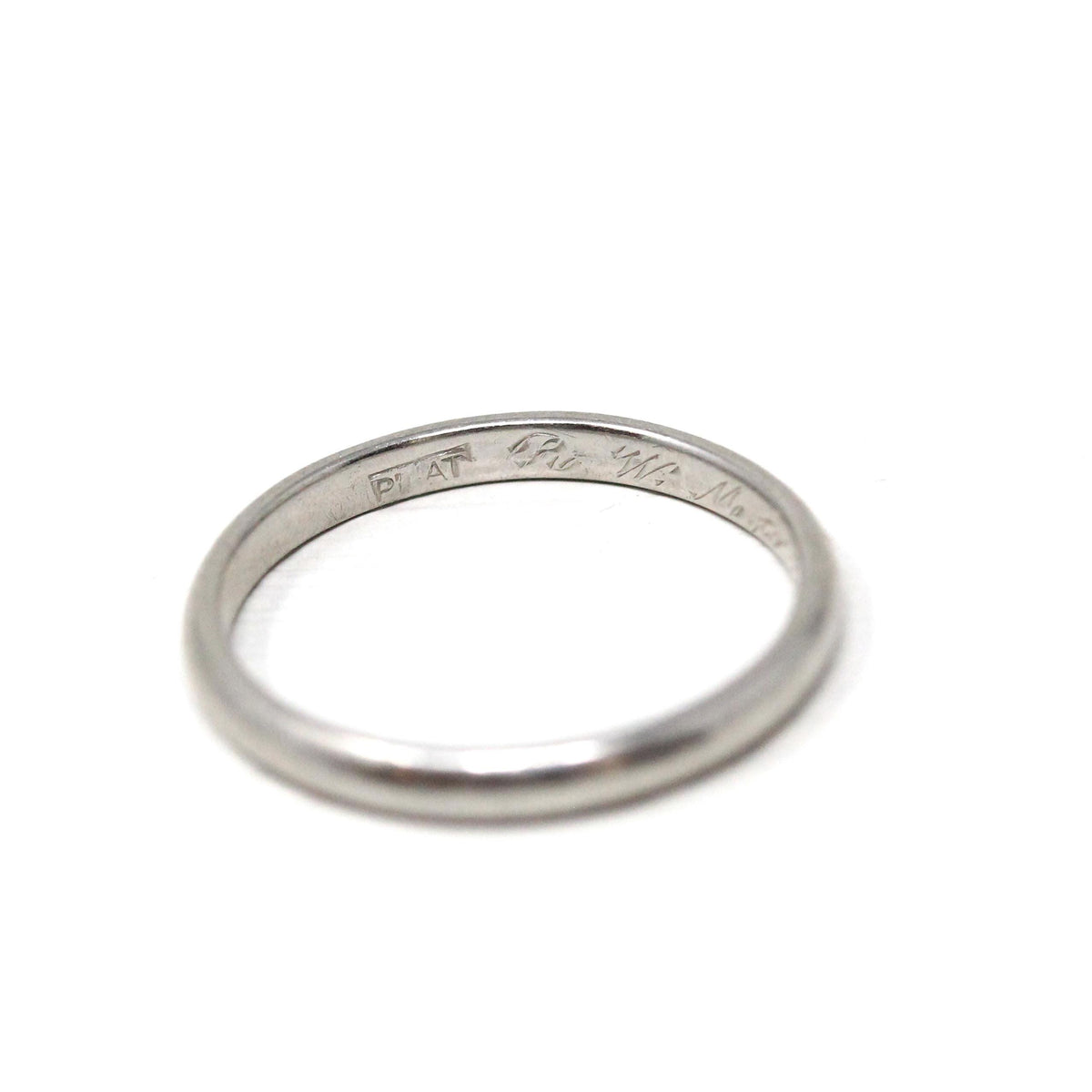 Art Deco Wedding Band - Antique Platinum Unadorned Bridal Ring - Engraved RWM to EML 11-25-25 Size 5 Polished Heirloom Fine Stacking Jewelry