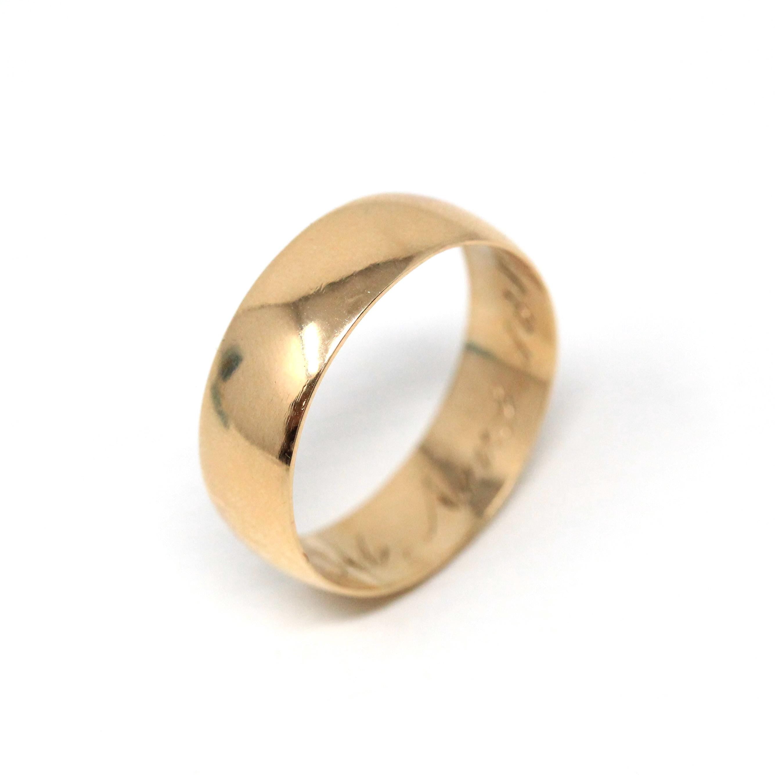 Victorian Cigar Band - Vintage 14k Yellow Gold Unadorned Wide Ring - Antique Dated 1897 Size 11 Unisex Wedding Fine Statement Jewelry