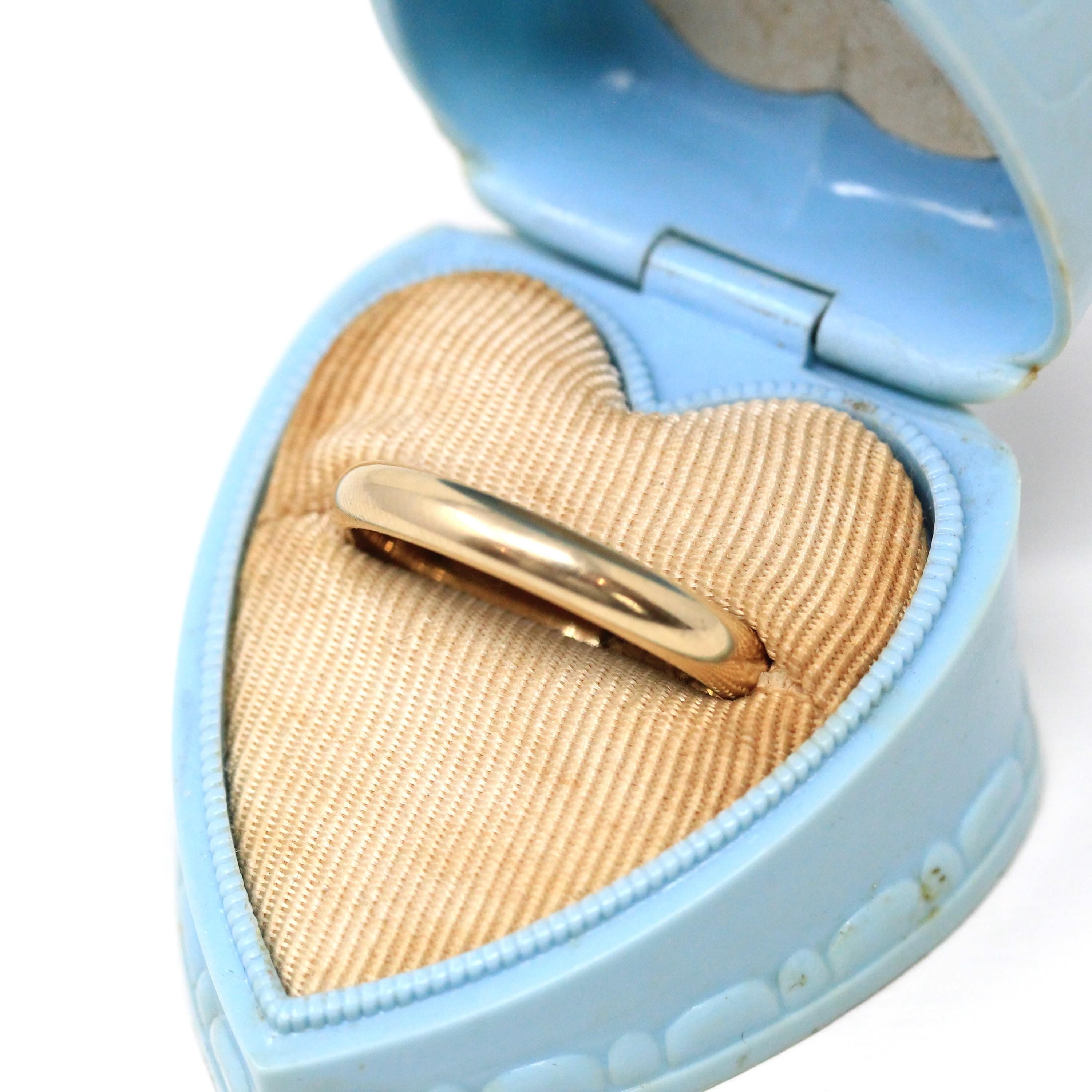 Vintage Wedding Band - Retro Era 14k Yellow Gold 3.5 MM Plain Domed Comfort Fit Ring - Circa 1960s Size 9 Unisex Traub Fine Bridal Jewelry