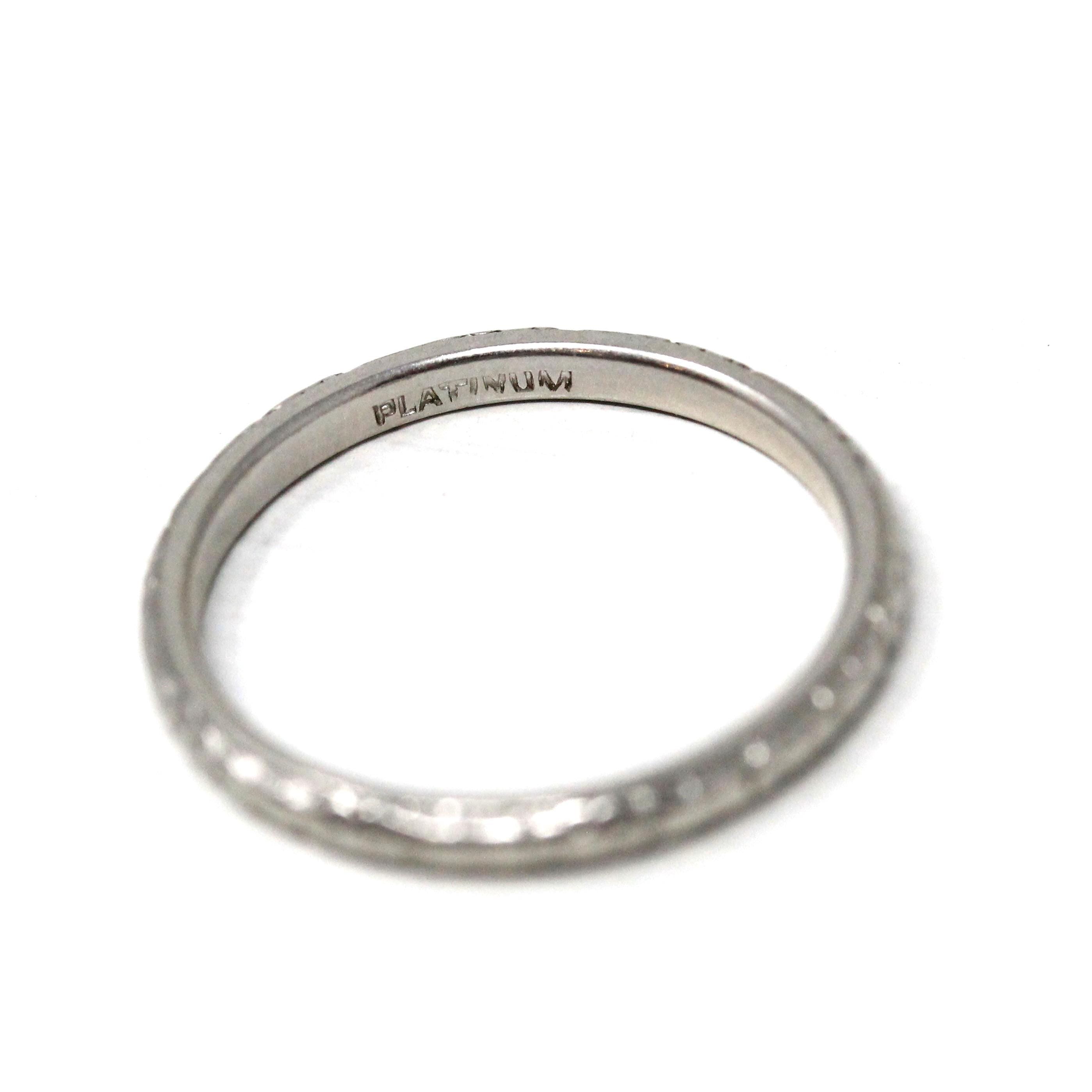 Vintage Wedding Band - Art Deco Platinum Daisy Blossom Eternity Pattern Bridal Ring - Circa 1930s Era Size 6 Floral Engraving Fine Jewelry