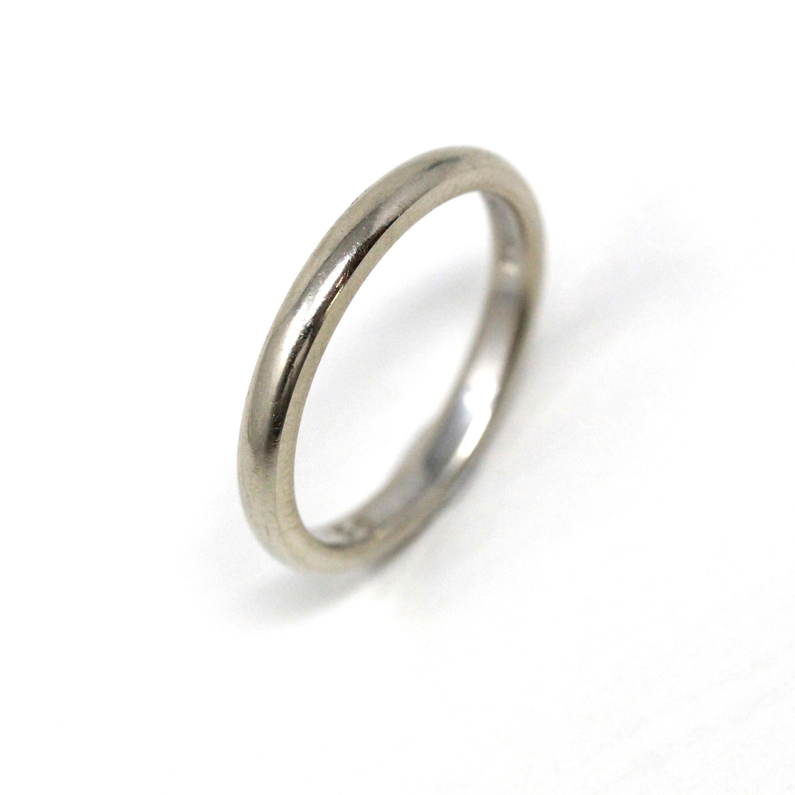 Mid Century Wedding Band - Vintage Era 14k White Gold Plain Stacking Ring - Dated 1956 Size 6 Signed Art Carved JR Wood Bridal Fine Jewelry