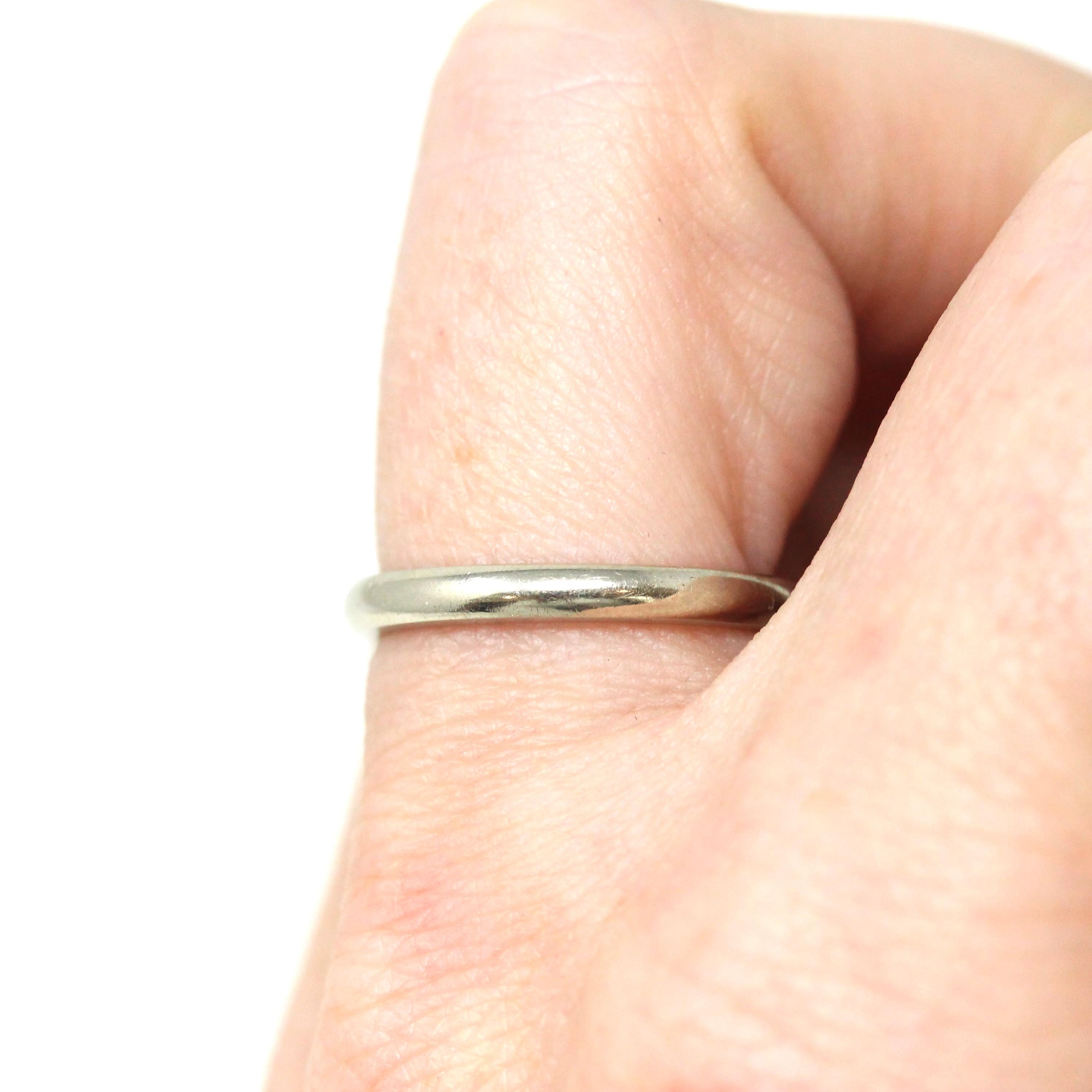 Mid Century Wedding Band - Vintage Era 14k White Gold Plain Stacking Ring - Dated 1956 Size 6 Signed Art Carved JR Wood Bridal Fine Jewelry