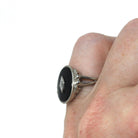Vintage Onyx Ring - Mid Century 10k White Gold Oval Black Chalcedony Gemstone - Circa 1940s Era Size 6 Natural .01 CT Diamond Fine Jewelry