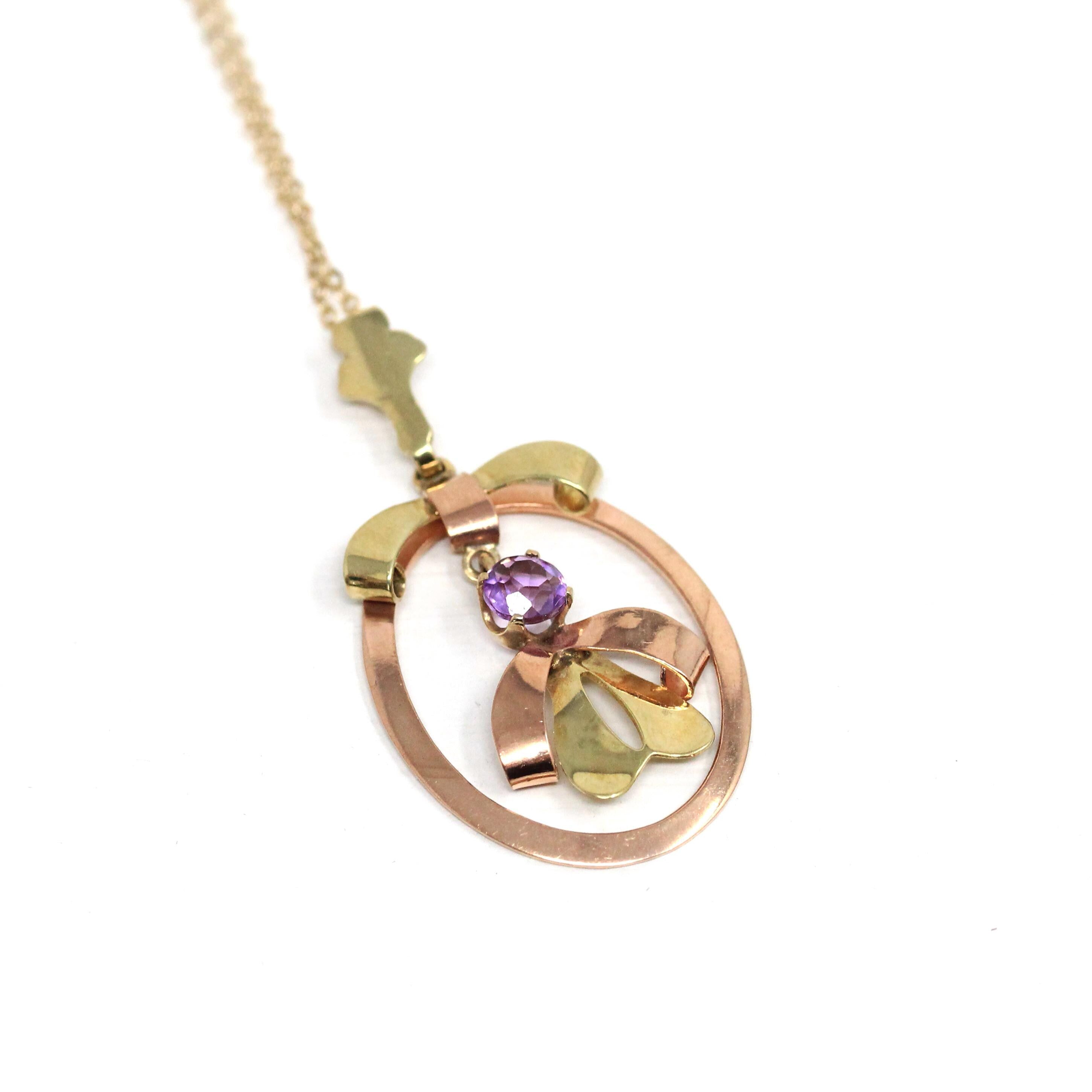 ネックレス・ペンダント amethyst Necklace Vintage Amethyst Pendant - Mid Century 10k Yellow & Rose Gold