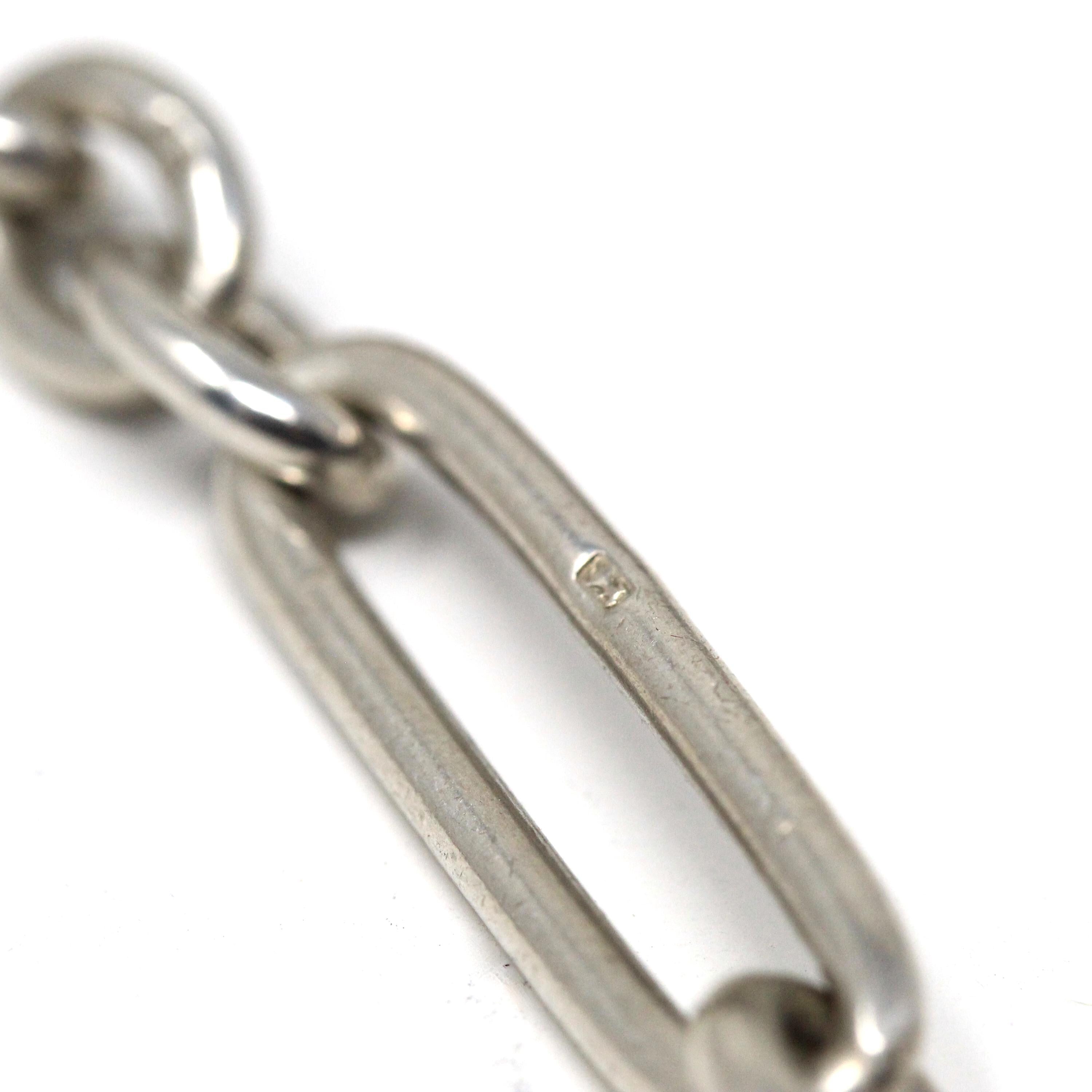 Pocket Watch Chain - Art Deco Era Sterling Silver English Hallmarked Elongated Links T Bar - Antique Vintage Dated 1927 Fine Unisex Jewelry