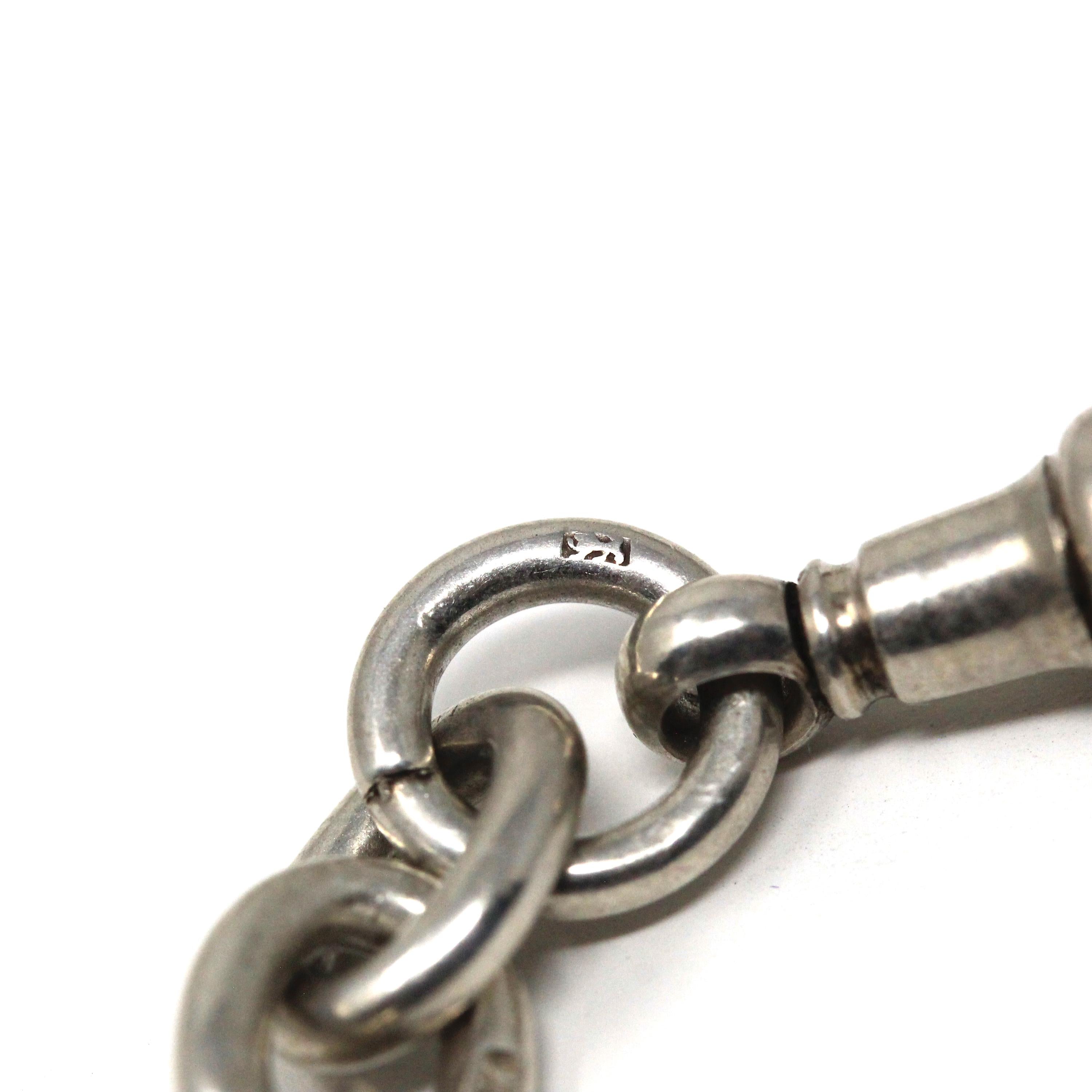 Pocket Watch Chain - Art Deco Era Sterling Silver English Hallmarked Elongated Links T Bar - Antique Vintage Dated 1927 Fine Unisex Jewelry