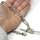 Pocket Watch Chain - Art Deco Era Sterling Silver English Hallmarked Elongated Links T Bar - Antique Vintage Dated 1927 Fine Unisex Jewelry
