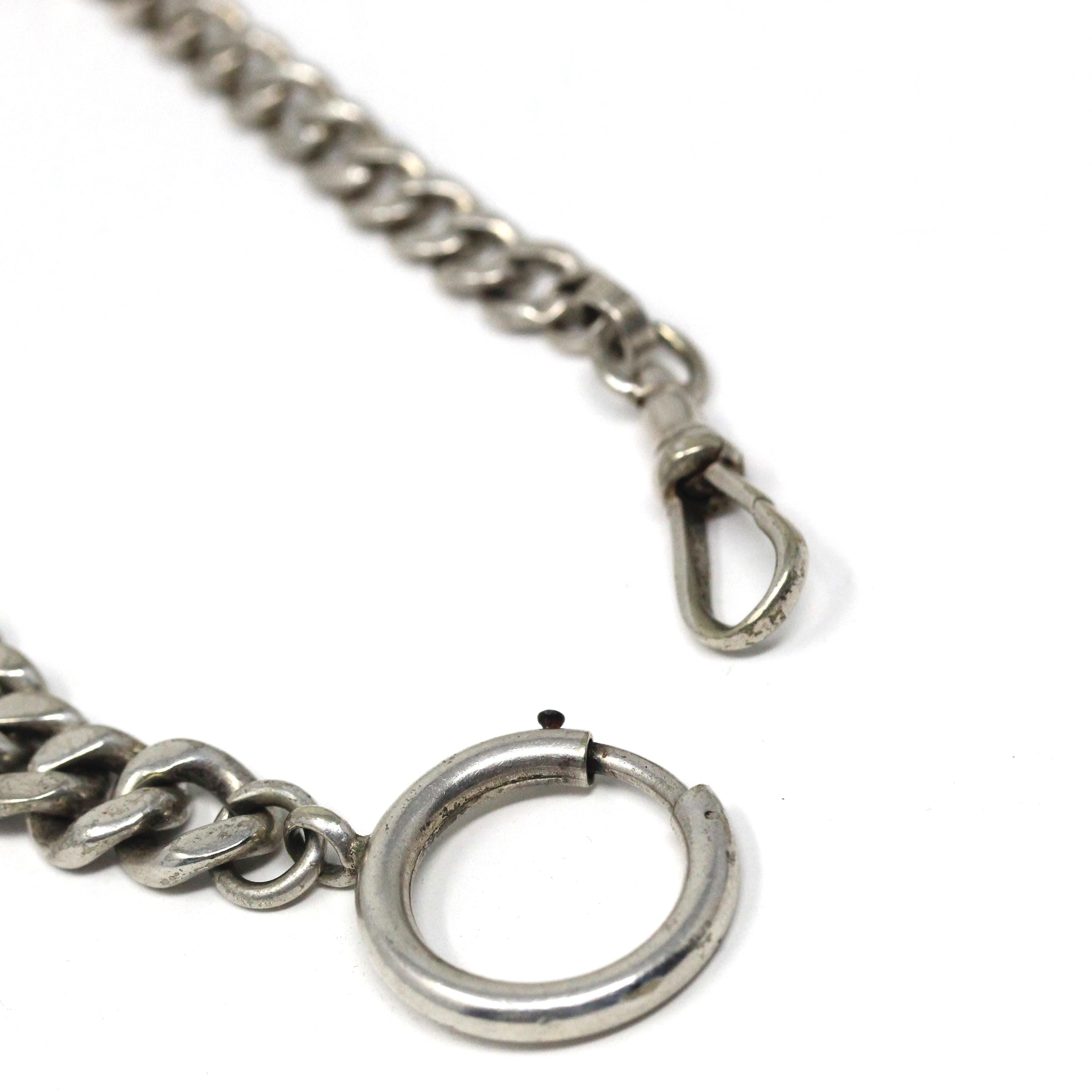 Pocket Watch Chain - Antique Sterling Silver Revere Silversmiths Dog Clip Spring Ring Curb Links - Vintage Art Deco Era Fine Unisex Jewelry