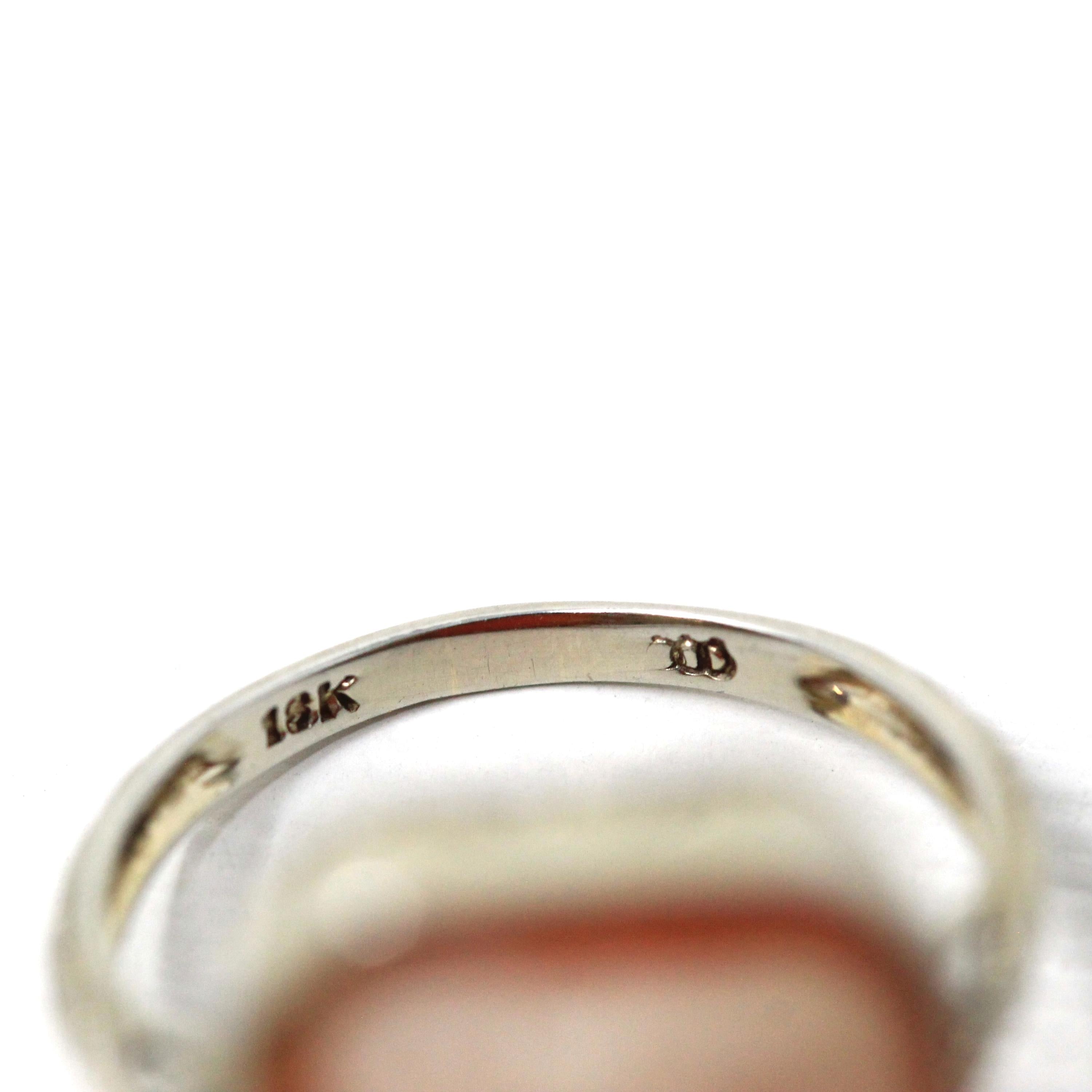 Art Deco Cameo Ring - Vintage 18k White Gold Filigree Statement Ring - Circa 1930s Era Size 5.75 Rectangular Carved Pink Shell Fine Jewelry