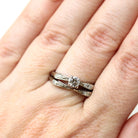 Vintage Wedding Ring Set - Mid Century 14k White Gold Natural Diamond Bands - Circa 1950s Era Size 6 1/2 Engagement Fine Bow Bridal Jewelry