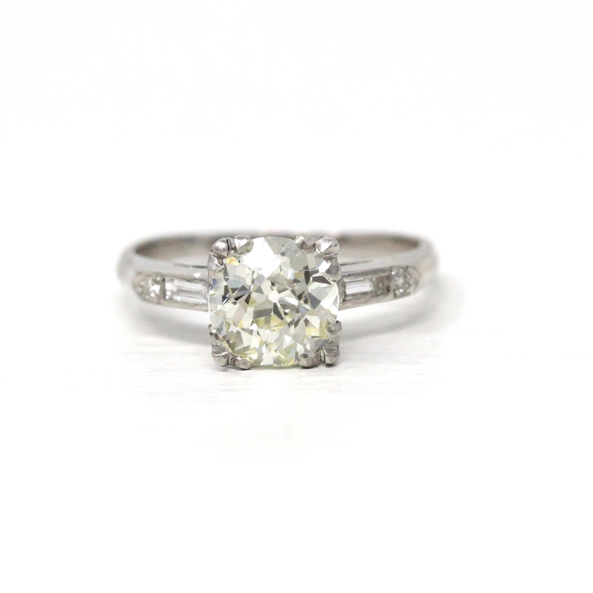 1.76 Carat Diamond Engagement Ring - Mid Century Platinum Old European Brilliant Cut - Size 6 3/4 Circa 1950s GIA Report Fine Bridal Jewelry