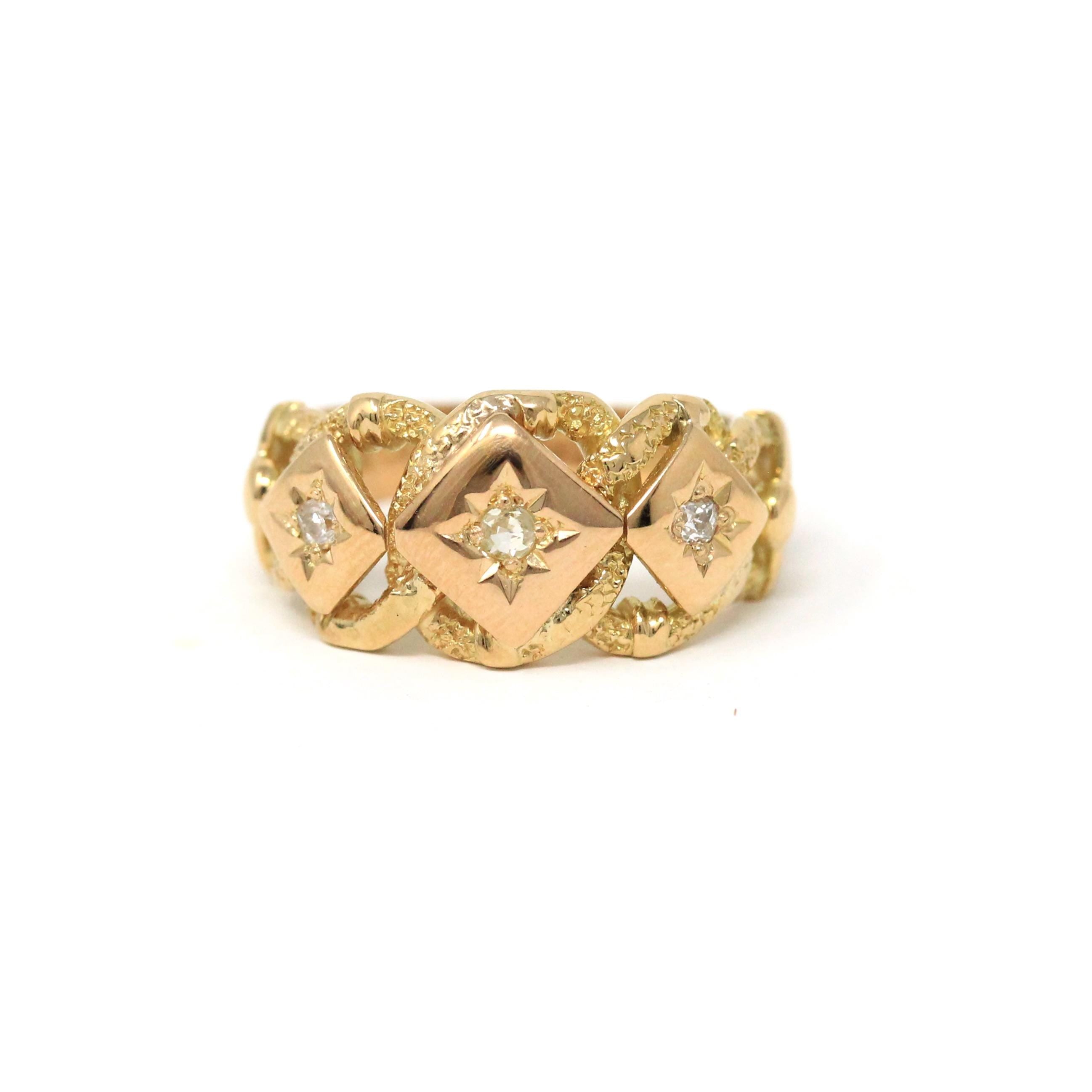 Antique Lover's Knot Ring - Edwardian 18k Yellow Gold Star Incised Diamond Gemstone Band - Vintage Early 1900s Size 6 Celestial Fine Jewelry