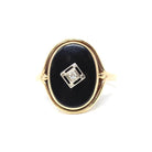 Art Deco Onyx Ring - Vintage 14k Yellow Gold Oval Black Chalcedony & Natural Diamond - Circa 1930s Era Size 7 3/4 Fine Statement Jewelry